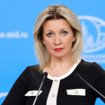 Marija Sacharowa bei ihrem Presse-Briefing in Moskau