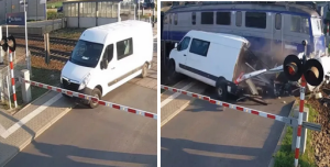 Autofahrer entgeht auf Bahnübergang knapp dem Tod (VIDEO)