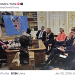 Trump mit US-Karte und Europäern